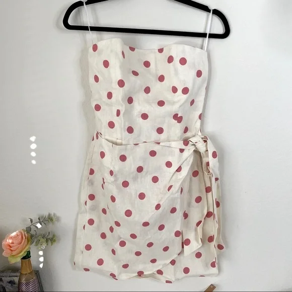 Reformation Turnip Strapless Wrap Polka Dot Mini Dress in Andie - Size 6 - Picture 2 of 6